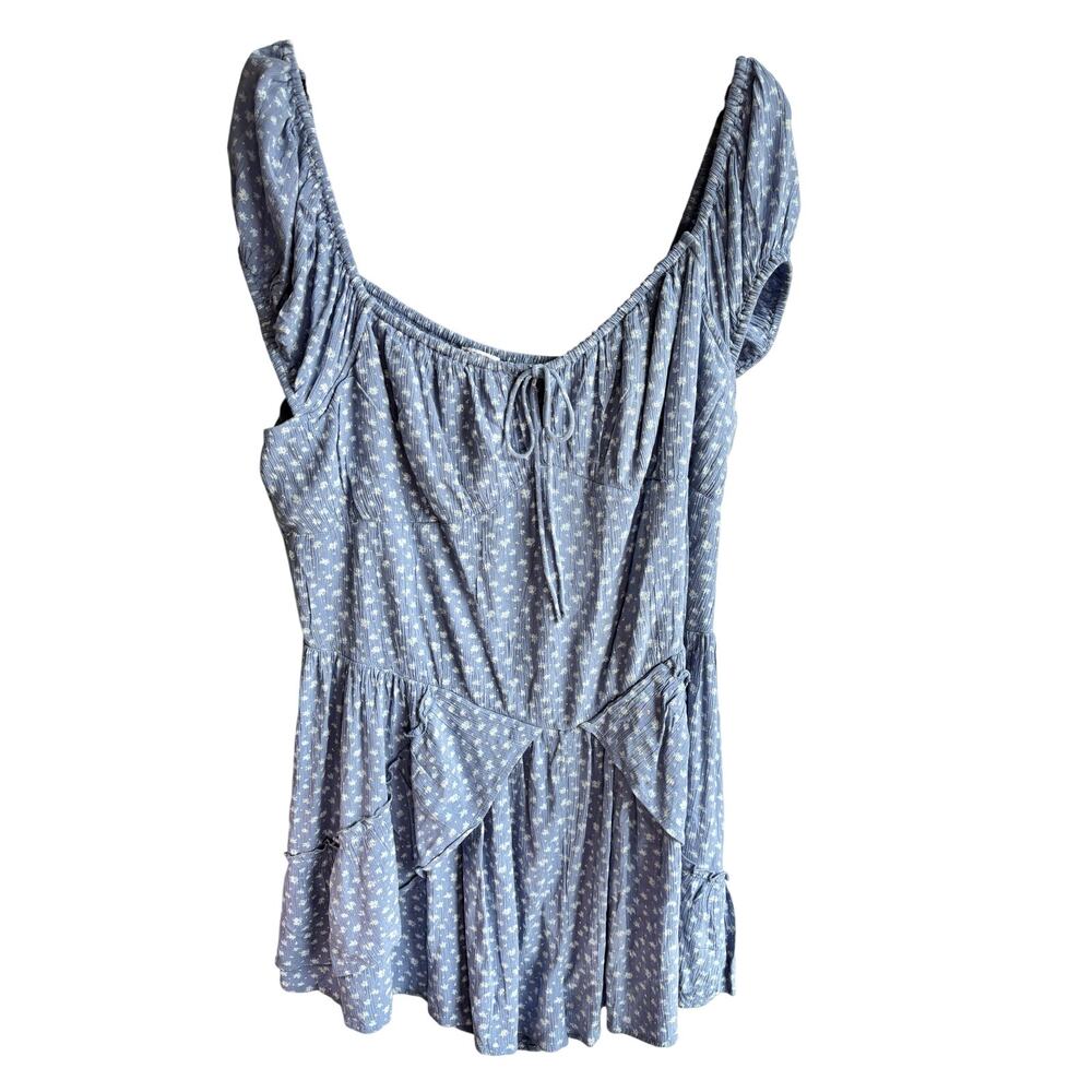 Arizona Jean Co Romper XXL Blue Floral Smocked Cottagecore NWT